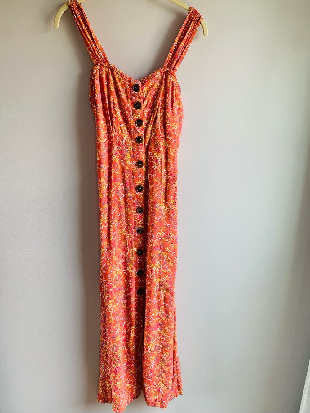 Japna Sun Dress Floral Button Front Orange Yellow Summer Fun Midi Casual EUC XS